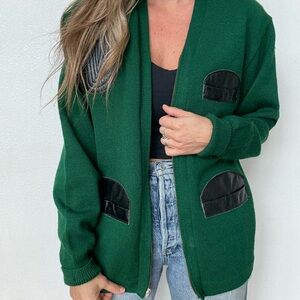 Green Cardigan with Black Accents